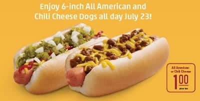 $1 Hot Dogs July 23 at Sonic