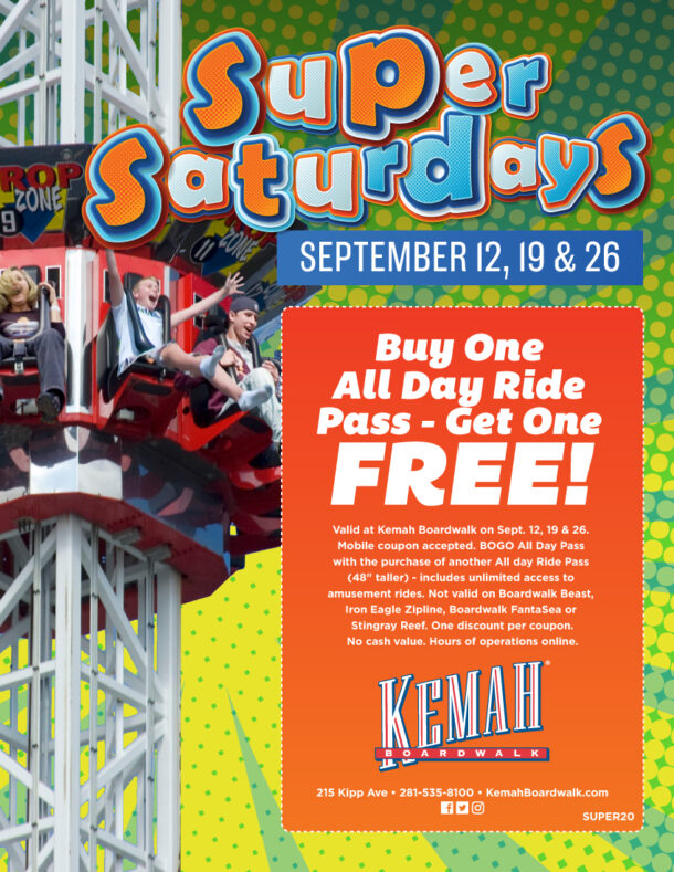 Kemah Boardwalk Super Saturdays: Buy One, Get One Free Passes on Select ...